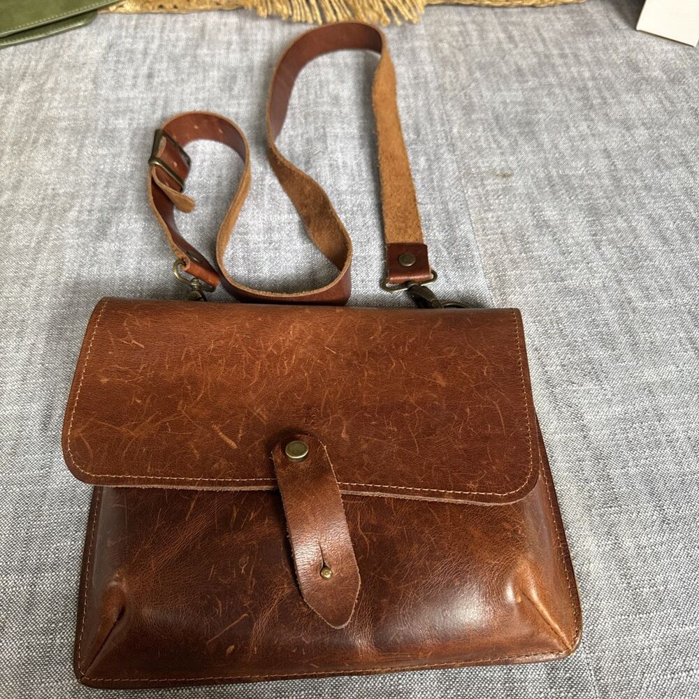 Unbranded Authentic Leather Crossbody Satchel Bag Brown